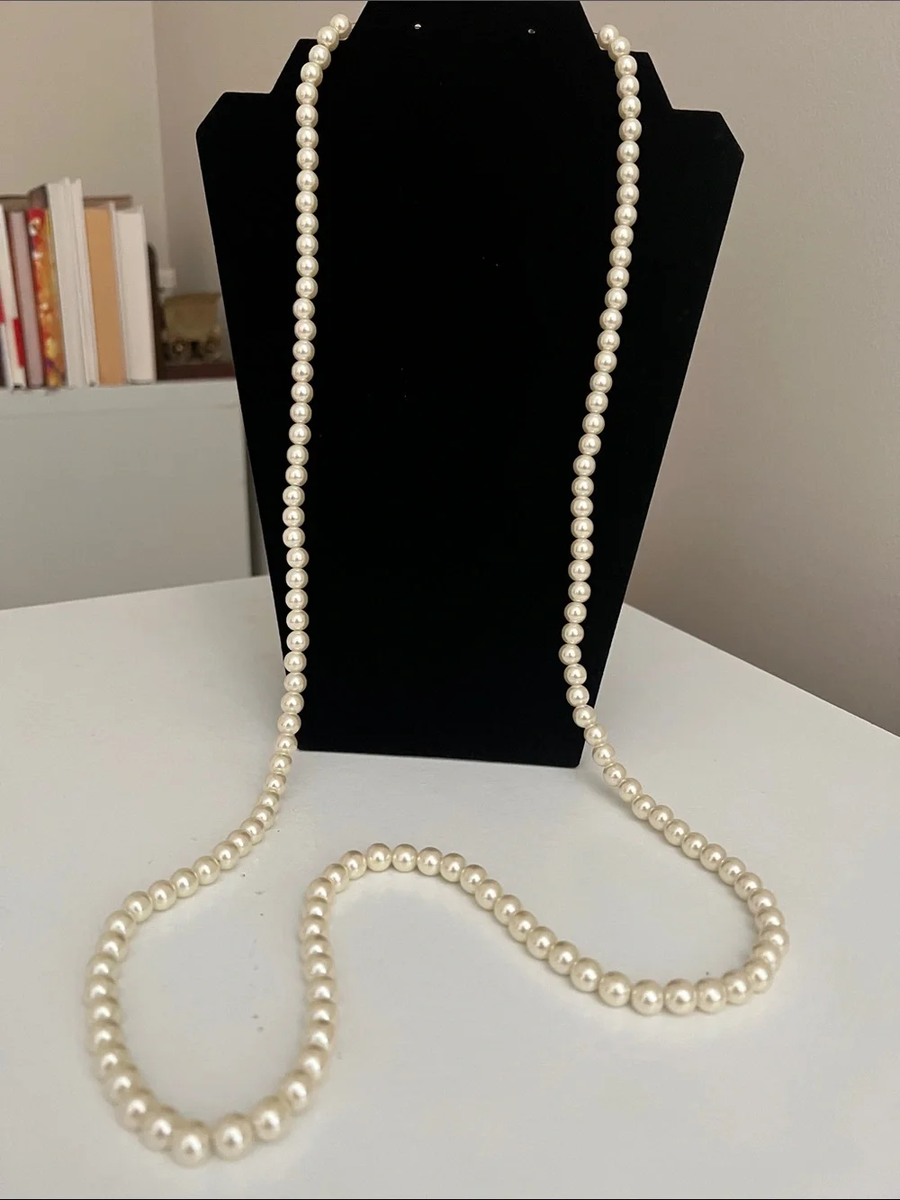 Long Faux Pearl Strand Necklace in Cream - Vintage